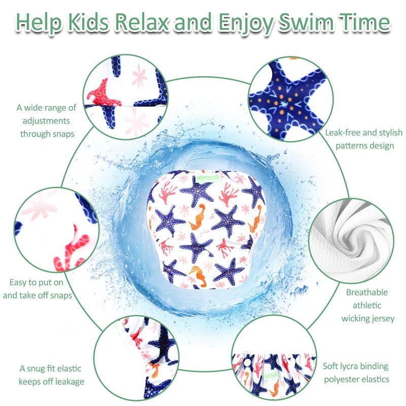 wegreeco Baby & Toddler Snap One Size Adjustable Reusable Baby Swim Diaper (Starfish, Small, 3 Pack) - Image 2